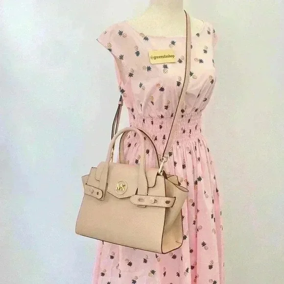 Michael Kors Purse Carmen Medium Flap Satchel shoulder bag buff